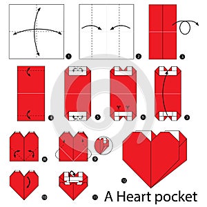 Step by step instructions how to make origami A Heart pocket.