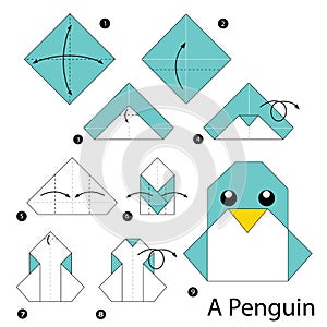 Step by step instructions how to make origami A Penguin. photo