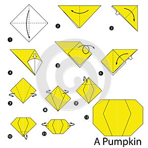 Step by step instructions how to make origami A Pumpkin.