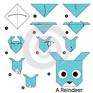Step by step instructions how to make origami A Reindeer.