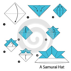 Step by step instructions how to make origami A Samurai Hat. photo