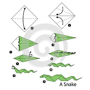 Step by step instructions how to make origami snake.