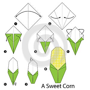 Step by step instructions how to make origami a Sweet Corn.