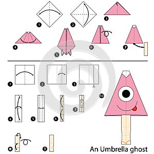 Step by step instructions how to make origami An Umbrella Ghost.