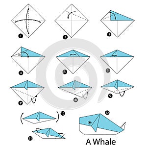 Step by step instructions how to make origami whale.