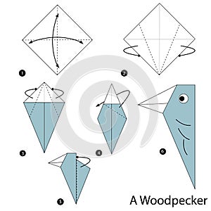 Step by step instructions how to make origami a Woodpecker.