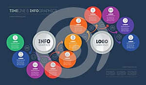 Step-by-step path to success. Business presentation or info graphics with 11 steps. Technological or education process. Template