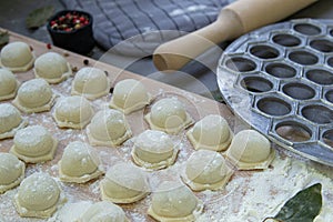 Step-by-step process of making homemade dumplings, ravioli or dumplings