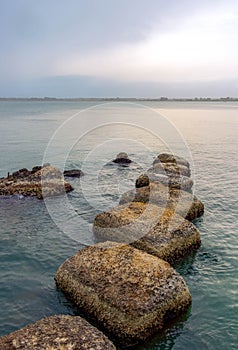 Step Stones In Blue Water - Zen, life challenges, moving on, relax concept