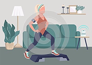 Step ups exercise flat color vector illustration