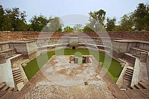 Step well, located at Jami Masjid Mosque, UNESCO protected Champaner - Pavagadh Archaeological Park, Gujarat, India