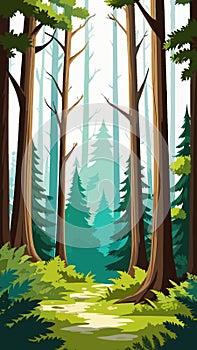 Forest with trees cartoon drawing artwork vector ai generated