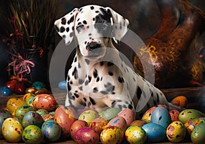 Dazzling Dalmatian Puppy\'s Easter Artistry (AI Generated) photo