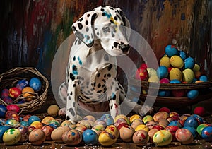 Dazzling Dalmatian Puppy\'s Easter Artistry (AI Generated) photo
