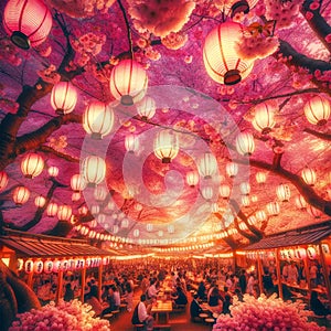 Cherry Blossom Night: Lanterns Aglow