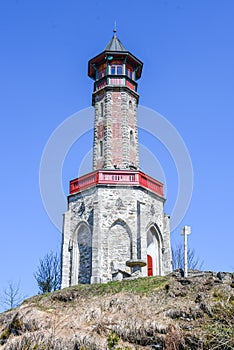 Stepanka - old stone lookout tower in Nothern Bohemia, Czech Republic