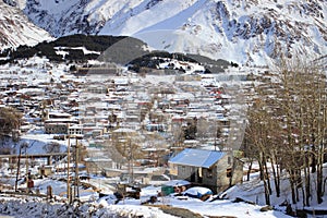 Stepantsminda (Kazbegi) town in winter