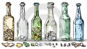A stepbystep illustration of how old glass bottles can be crushed melted and molded into new glass products contributing photo