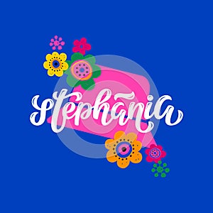 Stephania vector lettering illustration with pink panama hat