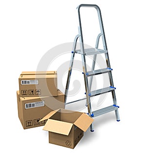Stepladder and cardboard boxes photo