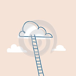 Stepladder leading to the clouds as success and progress metaphor concept