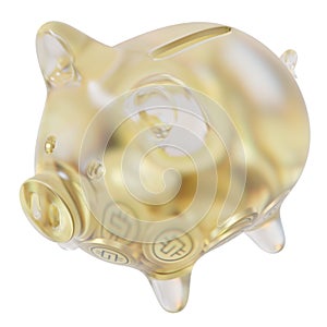 STEPN (GMT) Clear Glass piggy bank with decreasing piles of crypto coins.