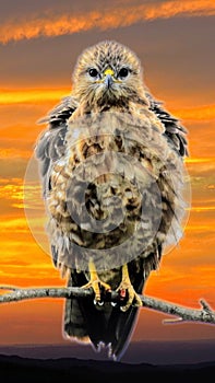 Steppe Buzzard at Sunset in Africa