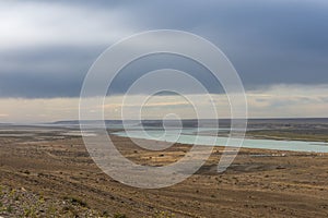 Steppe landscape on the Atlantic Ocean in the province of Chubut, Argentina