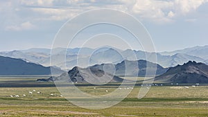 Steppe in Mongolia with Yurts