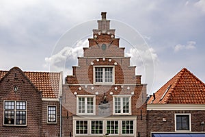 Stepped gable facade of former Waag in old town Medemblik, Noord-Holland, Netherlands