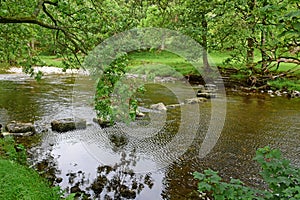 Stepping Stones over River Wharfe near Kettlewell, Wharfedale, Yorkshire Dales, England, UK