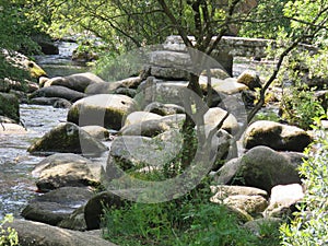 Stepping stones on the river dart on dartmoor