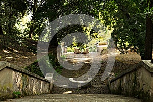 Steps at the Botanic Garden (Orto Botanico),Trastevere, Rome, Italy.