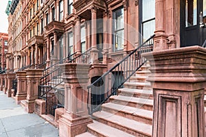 Steps on brownstone houses in Harlem