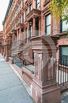 Steps on brownstone houses in Harlem