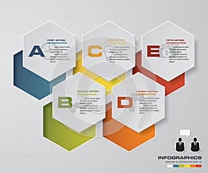 5 steps chart layout for sample text&data. Design clean template/graphic or website layout.