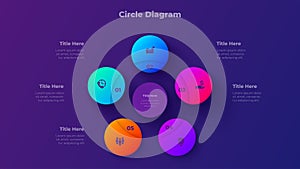 5 Steps Circle Diagram Presentation Template with Five Step Process Options on Dark Background Vector