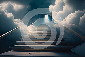 Steps going up into the sky. Created with Generative AI technology