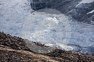 Steps of huge glacier in Khumbu walley