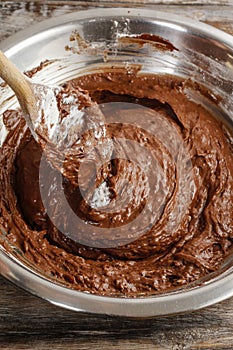 Steps of making chocolate cake : mixing ingredients