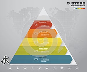 5 steps pyramid with free space for text on each level. infographics, presentations or advertising.