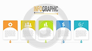 5 steps Rectangle Infographic template business data illustration