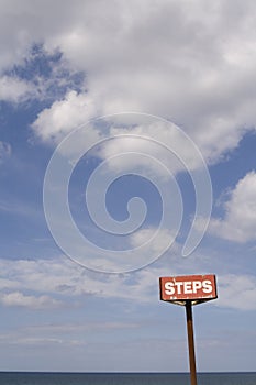 Steps sign on Sea front