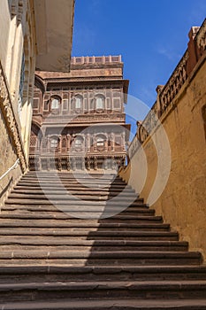 Steps to a building of Mehrangarh Fort in Jodhpur, Rajasthan