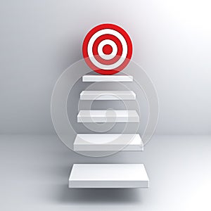 Steps to goal target business concept over white wall