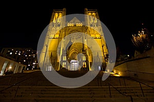 Steps to Grace Cathedral in San Francisco at Night