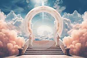 Steps to Heaven, a staircase in the clouds leads to the gates of Heaven generative AI