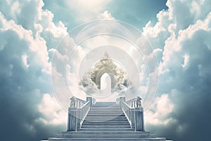 Steps to Heaven, a staircase in the clouds leads to the gates of Heaven generative AI