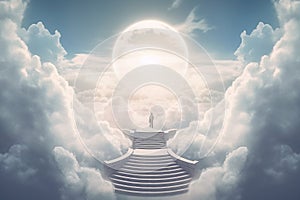 Steps to Heaven, a staircase in the clouds leads to the gates of Heaven generative AI