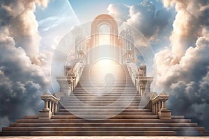 Steps to Heaven, a staircase in the clouds leads to the gates of Heaven generative AI